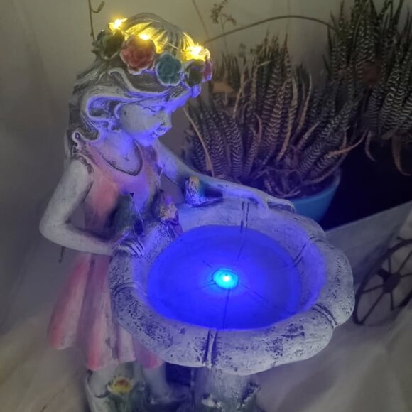 Solar LED Bird Bath Girl Sculpture 11.75" H - Picture 4 of 7